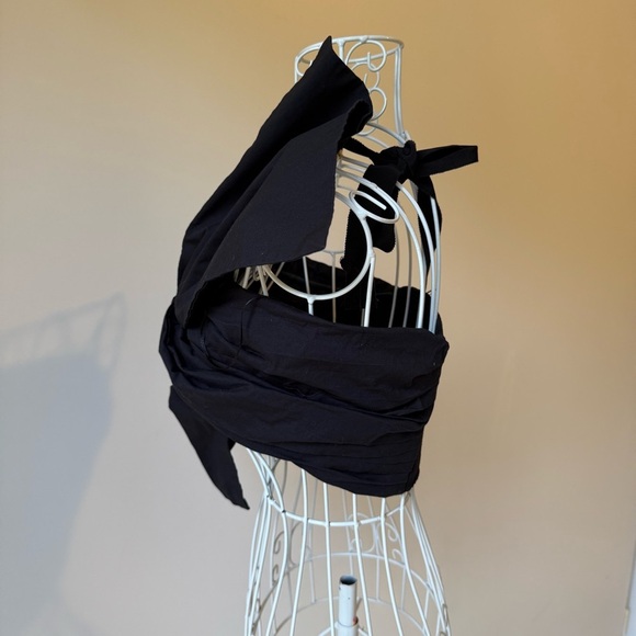 ZARA Black Asymmetrical Bow Crop Top One Shoulder Party Blouse SZ S cotton - Picture 4 of 7